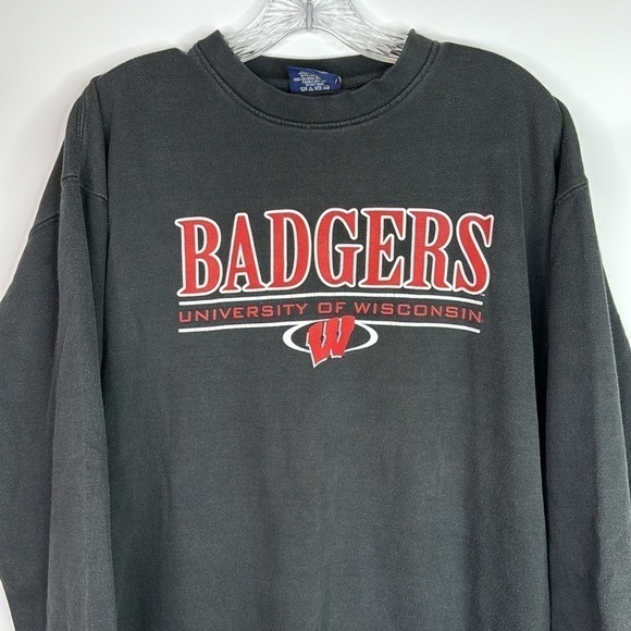 Vintage Pro Player UW Badgers Wisconsin Black Crew Sweatshirt XL 90s - Picture 2 of 10